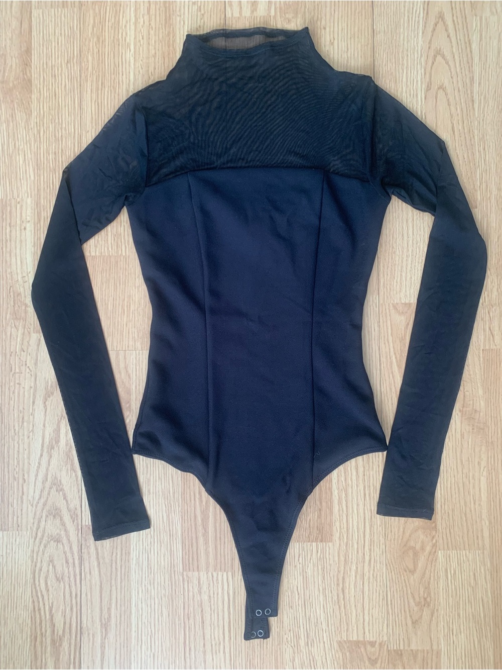 Abercrombie Fitch Black Sheer Long Sleeve Bodysuit Mock neck lined Whimsigoth S